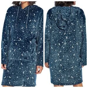 Wildfox Relaxed Fit Oversized Ultra Soft Plush Hooded Lounger Night Sky Size S/M